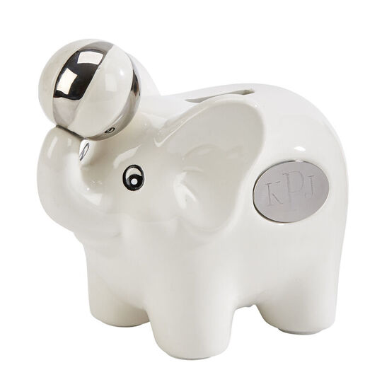 Personalized White Elephant with Ball Bank